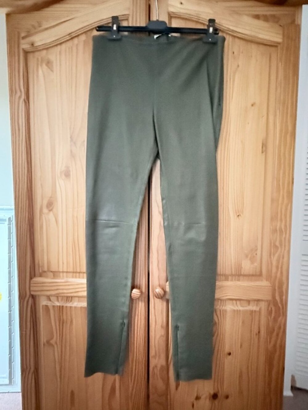 Balenciaga Olive Green Lambskin Leather Legging Pants-Size 40